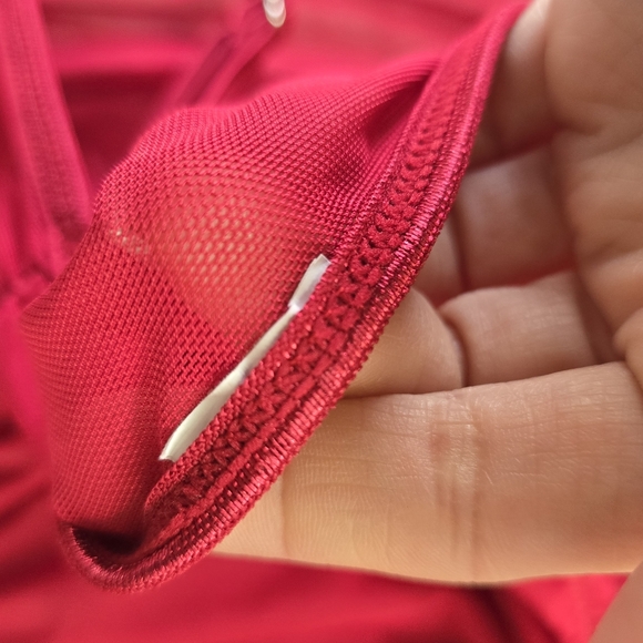 Red Ruched Mesh Chemise - Picture 3 of 5